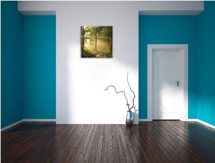 Waldweg im Winter, Format: 70x70 auf Leinwand, XXL riesige Bilder fertig gerahmt mit Keilrahmen, Kun