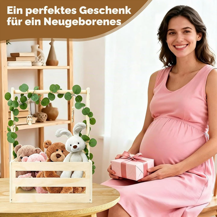 Babyparty Geschenk Holz Babykorb mit Griff, Babyparty Geschenk für Neugeborene, Praktischer Baby Sch