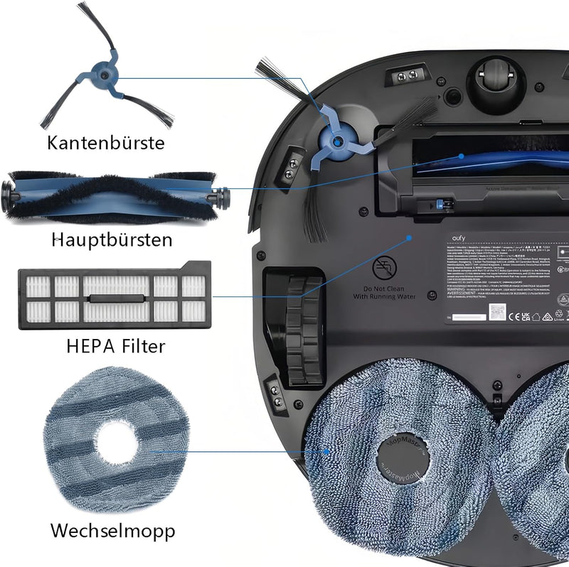 Bluearks 19 Stück Zubehörset für Eufy X10 Pro Omni,1 Hauptbürste, 4 Wischmopps, 4 Hochleistungsfilte