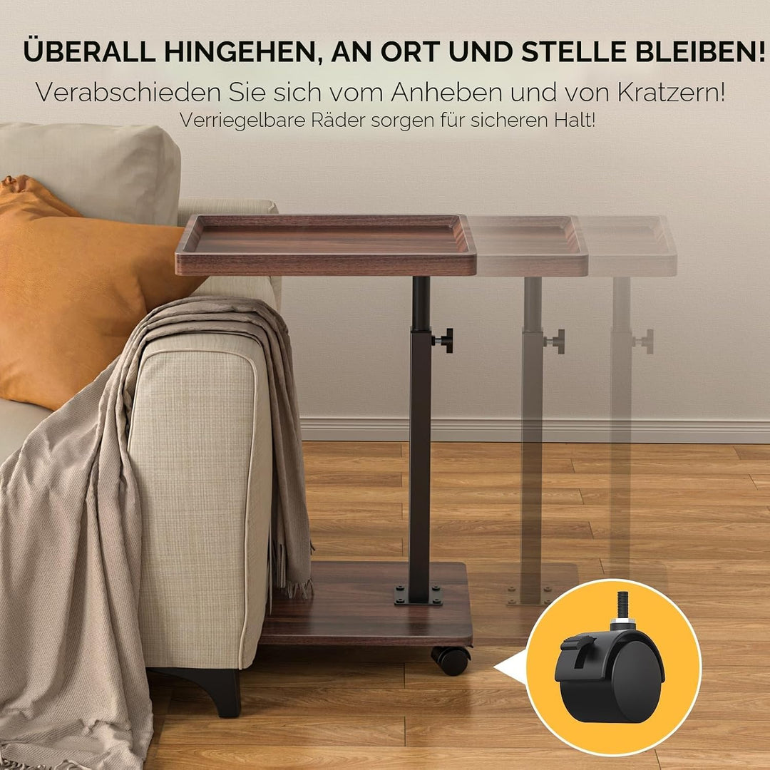 XNSDXV Beistelltisch mit Rollen, Beistelltisch Höhenverstellbar haben 360° Rotierend, C-Form Sofa Ti