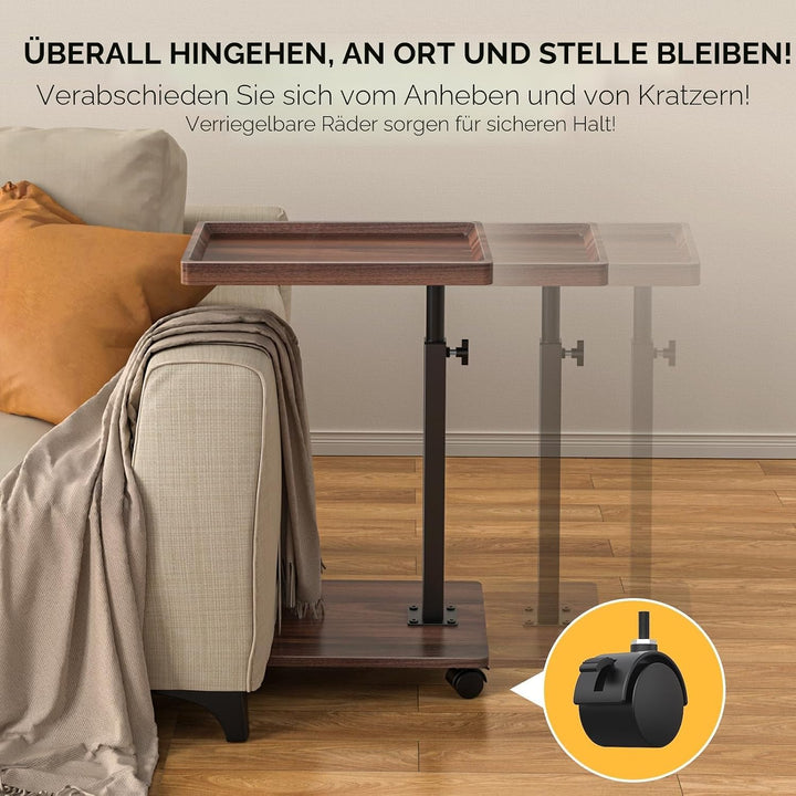 XNSDXV Beistelltisch mit Rollen, Beistelltisch Höhenverstellbar haben 360° Rotierend, C-Form Sofa Ti