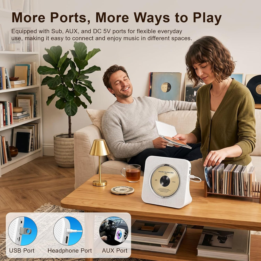 Tragbarer CD-Player mit Bluetooth, Gueray Desktop für zu Hause, Eingebaute Doppelte HiFi-Lautspreche