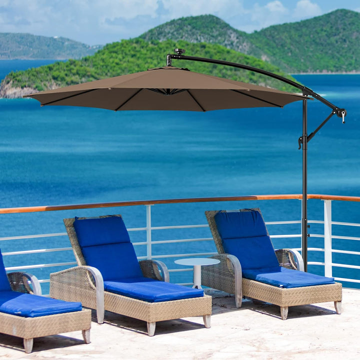 COSTWAY Sonnenschirm Ø300cm, LED Solar Ampelschirm mit 112 LED-Leuchten, Gartenschirm Kurbelschirm M