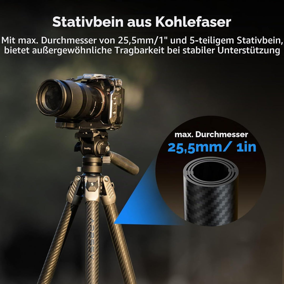 SMALLRIG 63" Tragbares Reisestativ für iPhone und Kamera, 160cm Carbonfaser-Videostativ mit Kompakte