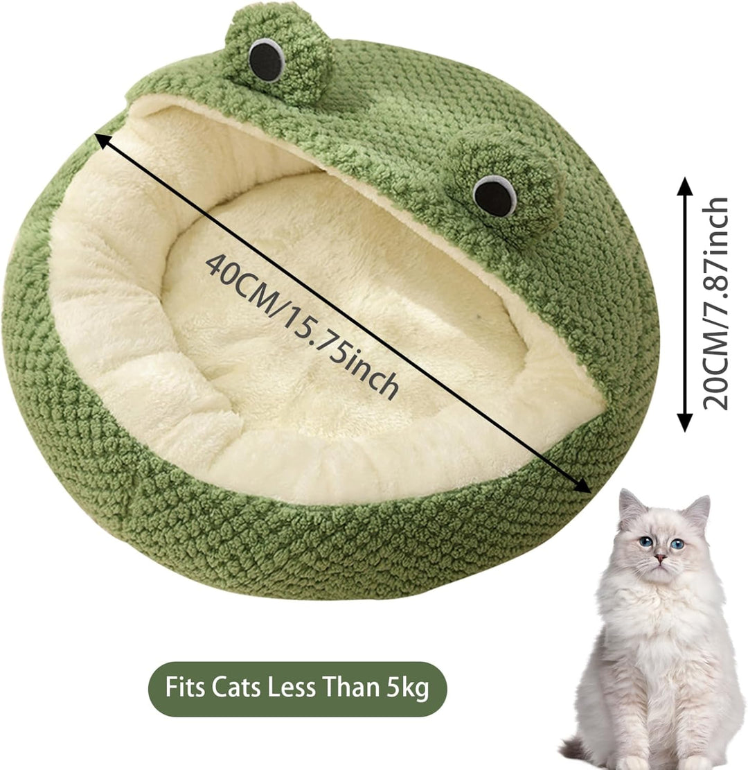 Katzenbett Frosch lang Plüsch Winter Herbst Thermo süsses Cartoon-Haustierbett Abnehmbarer Einsatz w