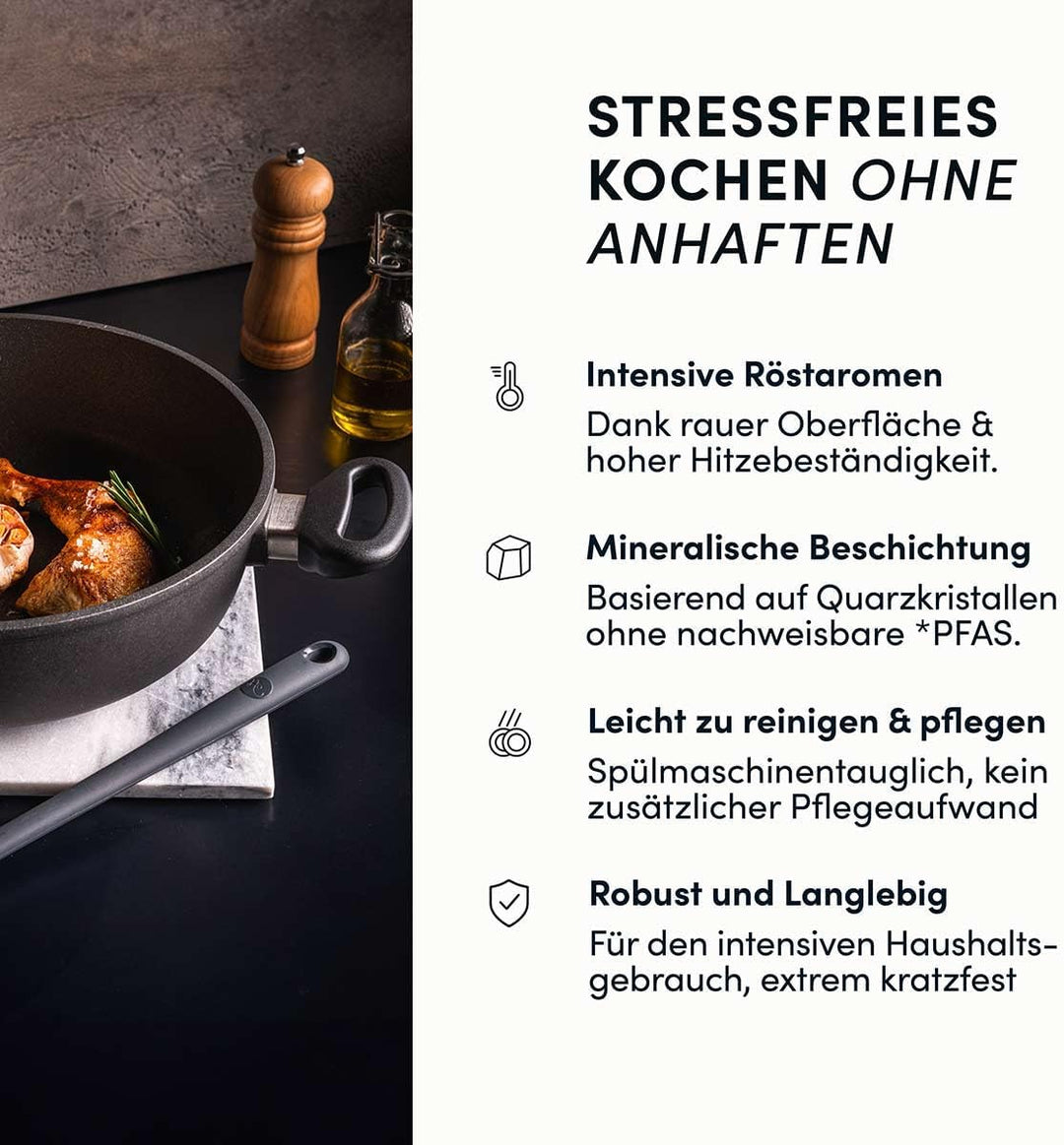 Hoffmann STONIQ Bräter rund Ø 28 cm, 3,3 l, Aluguss, PFAS Frei ohne Deckel, ohne Deckel