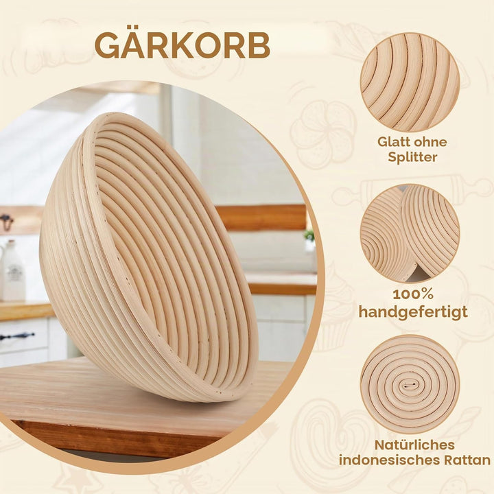 Gärkorb Brot Set,Gärkörbchen,23cm Rundes Gärkorb Zum Brotbacken-Set für Professionelle und Häusliche