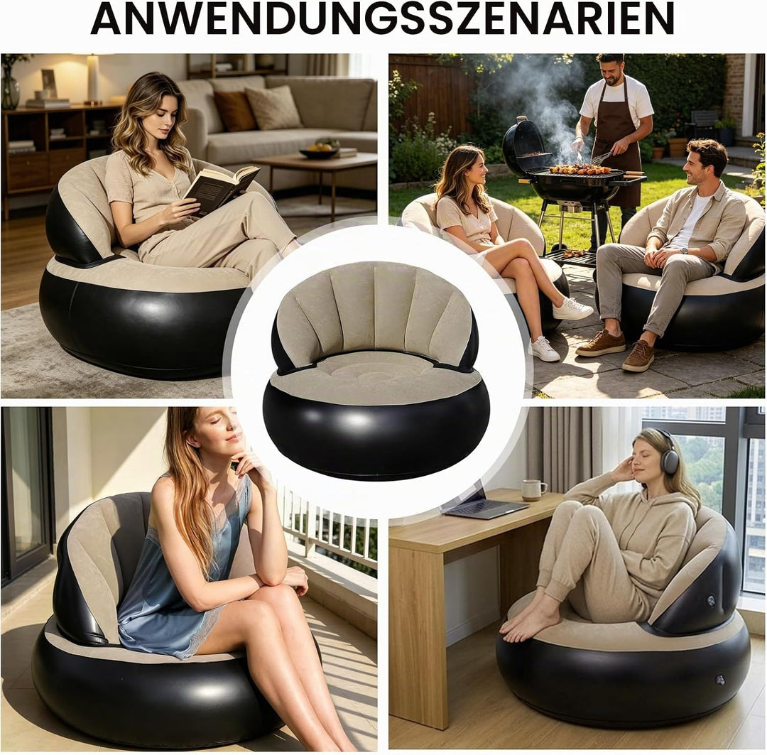 Aufblasbares Sofa Sessel mit Pumpe, Faltbarer Luftsessel für Innen &amp; Aussen, Bequeme Aufblasbare Cou