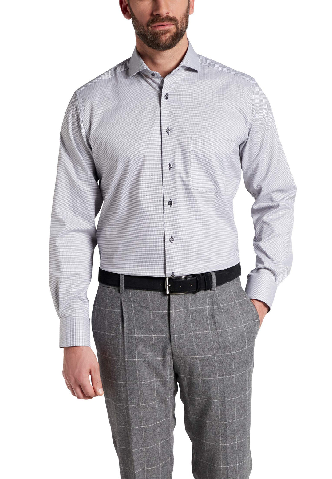 eterna Langarm Hemd Modern Fit Natté strukturiert 44 Grosse Grössen Grau, 44 Grosse Grössen Grau