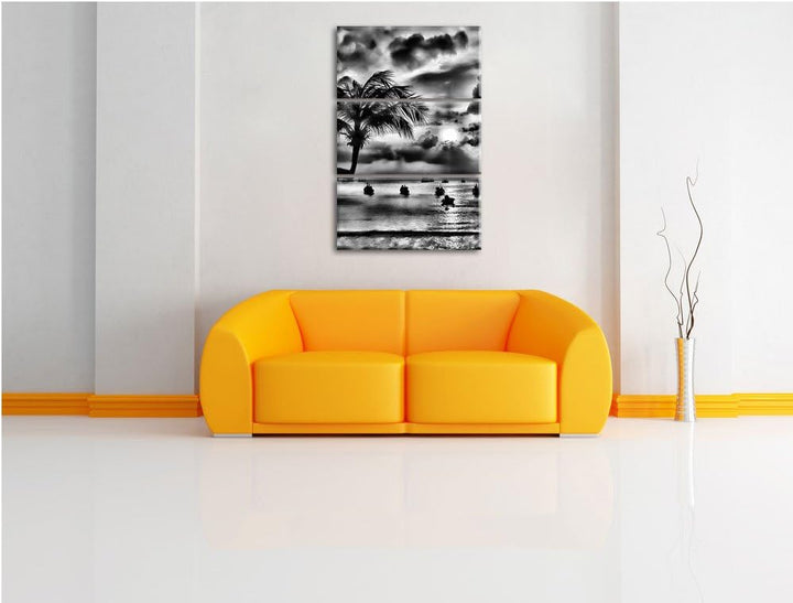 Pixxprint Palmen an Traumstrand als Leinwandbild/Grösse: 3 Teilig (120x80) cm/Wandbild/Kunstdruck/fe
