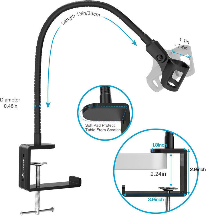 zealsound Mikrofon Arm Ständer,Verstellbarer Schwanenhals Mikrofonarm mit Microphone Clip, 3/8" auf