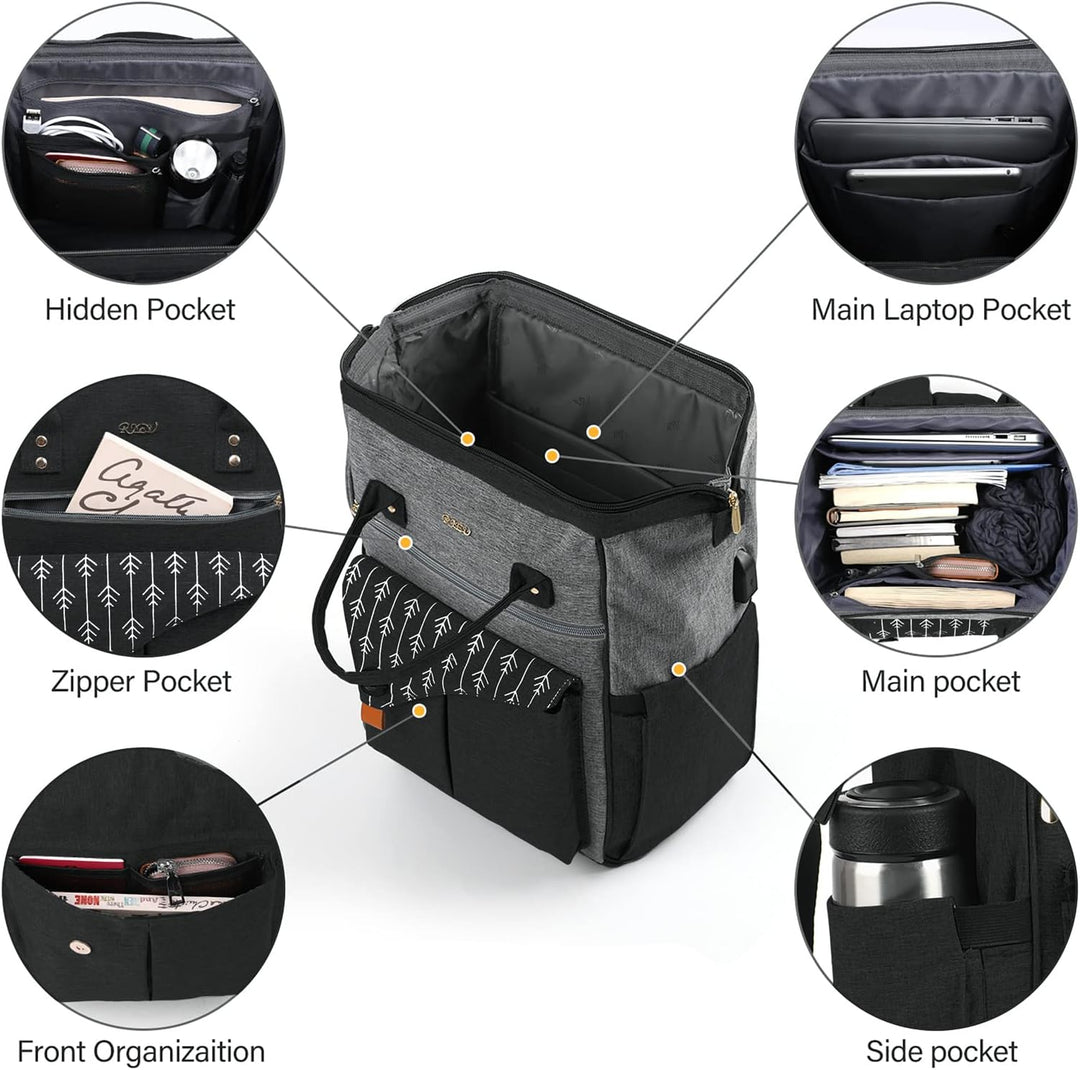 Rucksack Damen, 15,6 Zoll Laptop Rucksack mit USB Ladeanschluss, Schulrucksack Mädchen, Wasserdichte
