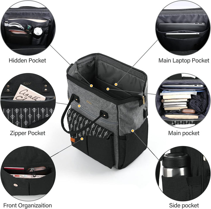 Rucksack Damen, 15,6 Zoll Laptop Rucksack mit USB Ladeanschluss, Schulrucksack Mädchen, Wasserdichte