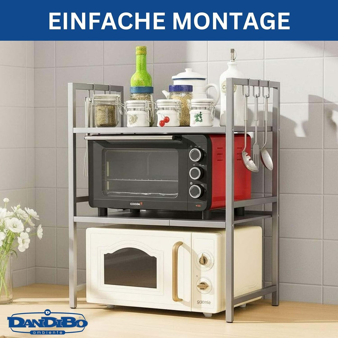 DanDiBo Verstellbares Küchenregal Edelstahl für Arbeitsplatte Stehend 3 Stufig 40-64 cm Regal Küche