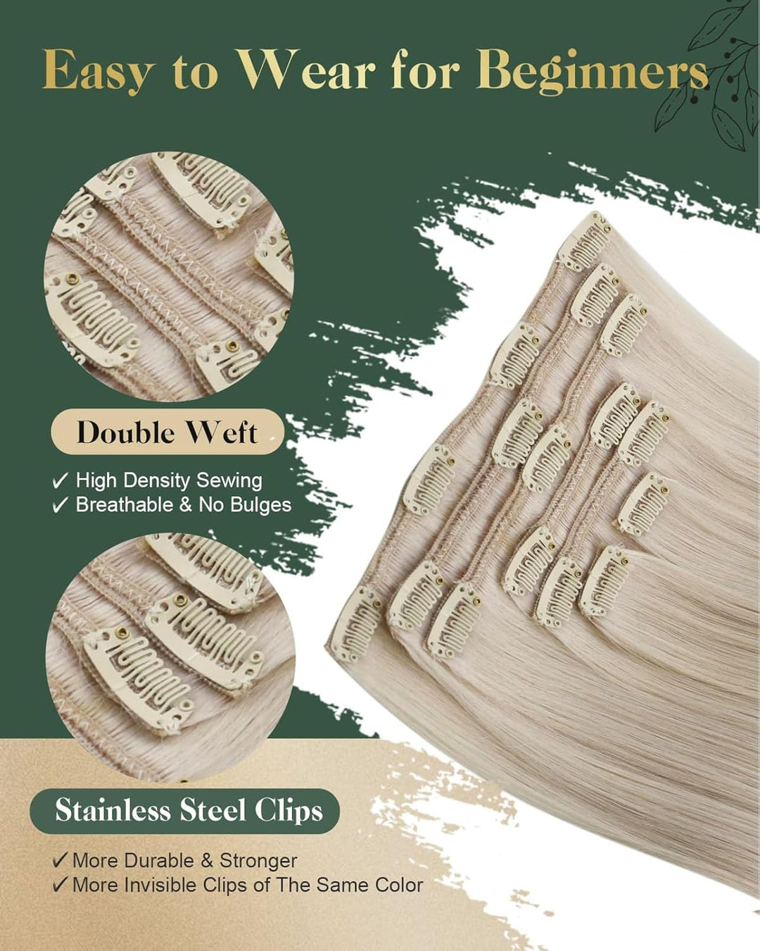 Ugeat Dicke Clip in Extensions Echthaar Weiss Blond 35cm Farbe 60A Extensions Echthaar 105Gramm Komp