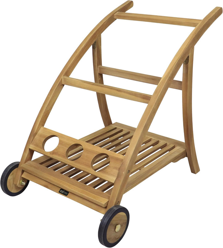 AXI Adi Servierwagen aus Teak Holz mit abnehmbarem Tablett & Flaschenhalter | Küchenwagen mit Rollen