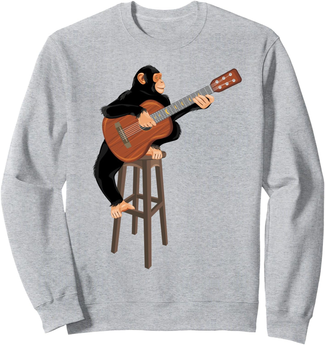 Affe mit Akustikgitarre. Schimpanse spielt Gitarre Sweatshirt