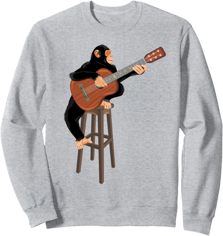 Affe mit Akustikgitarre. Schimpanse spielt Gitarre Sweatshirt