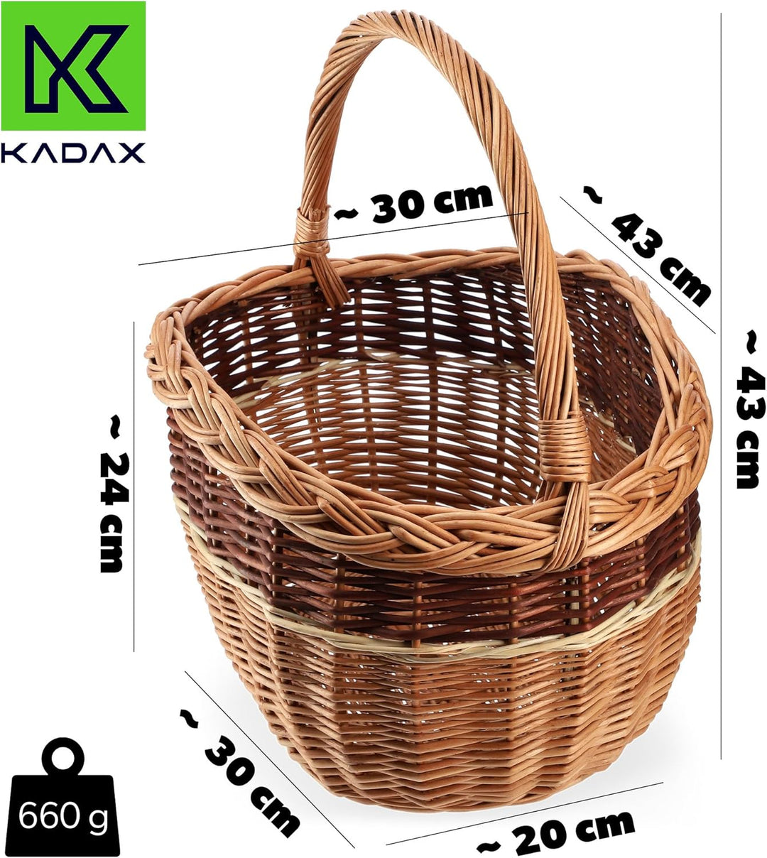 KADAX Weidenkorb für Pilze, Ovaler Korb zum Einkaufen, robuster Picknickkorb mit dem Henkelgriff, Fl