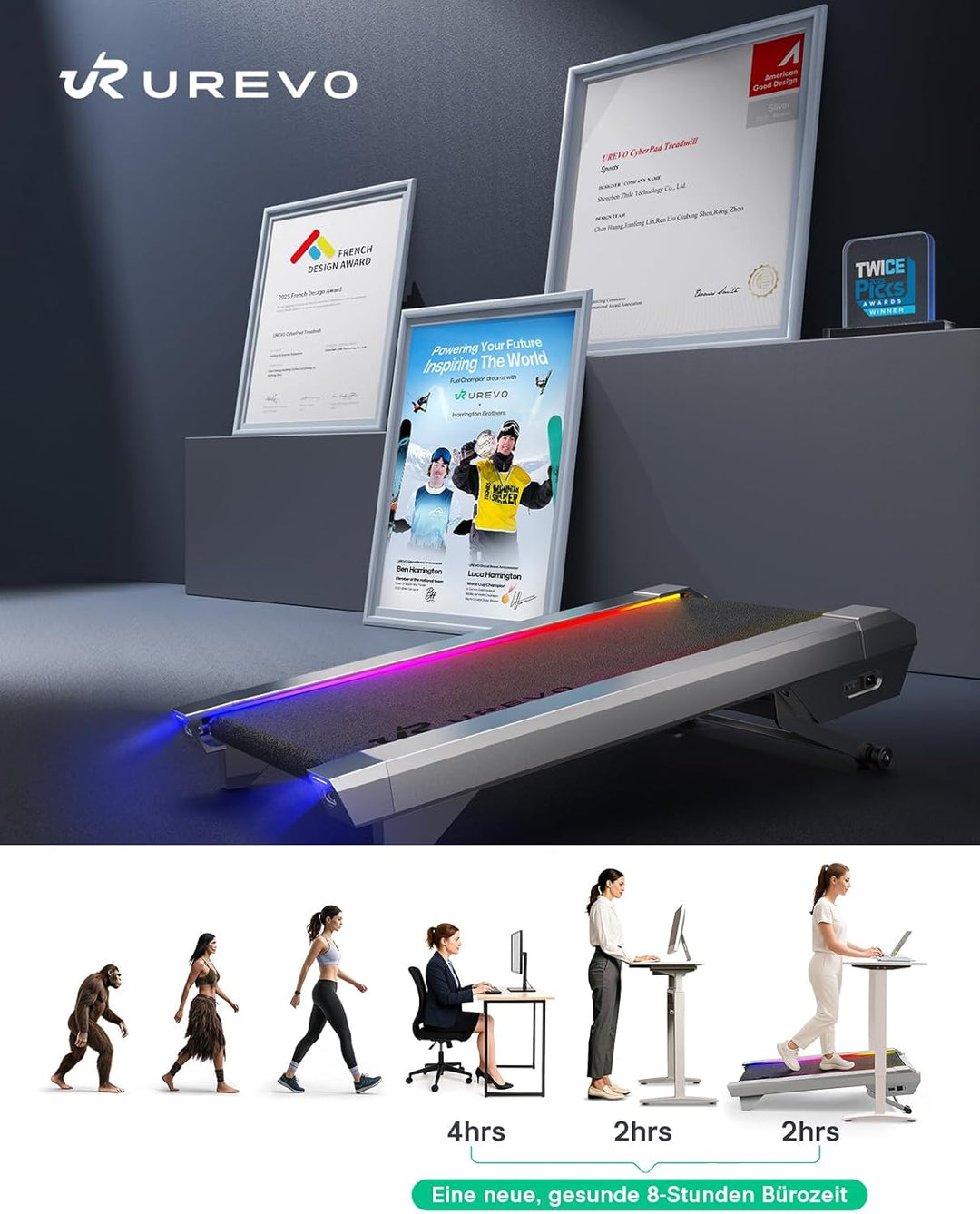 UREVO CyberPad Walking Pad mit 14% automatischer Steigung – Smart Untertisch-Laufband fürs Büro & Zu