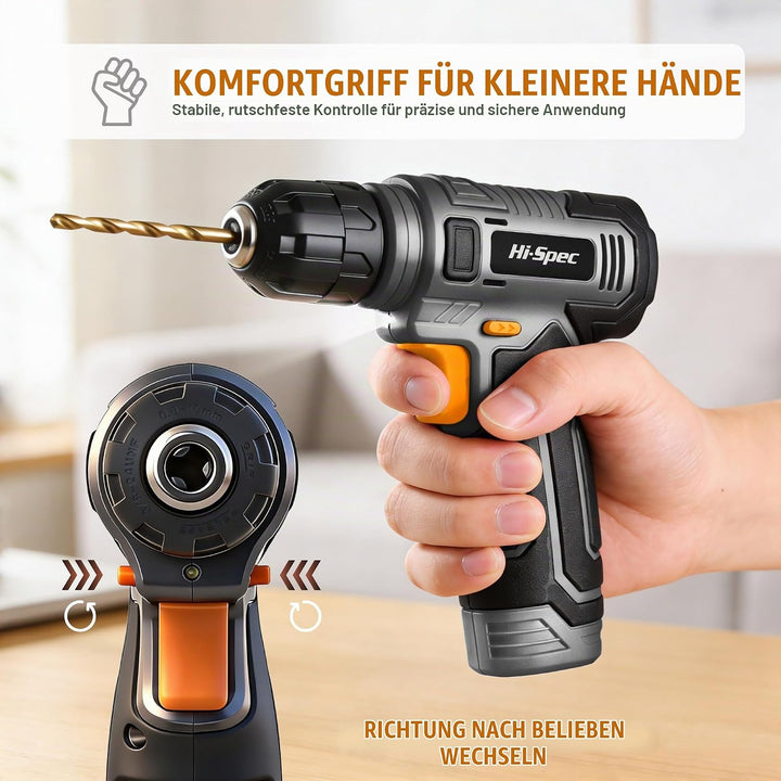 Hi-Spec 8V USB Akku-Bohrschrauber Set mit Bits. Kabelloser, wiederaufladbarer Akkubohrschrauber mit