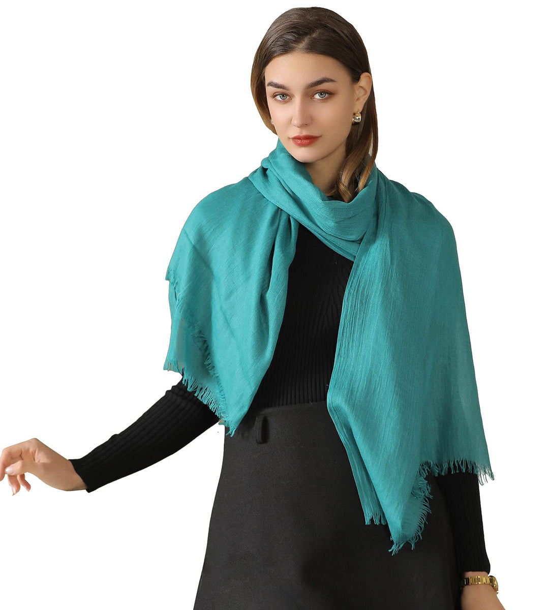 Damen Schultertuch Grosse Winter Warme Schal Scarf Stola für Frauen Deckenschal mit Fransen Blau, Bl