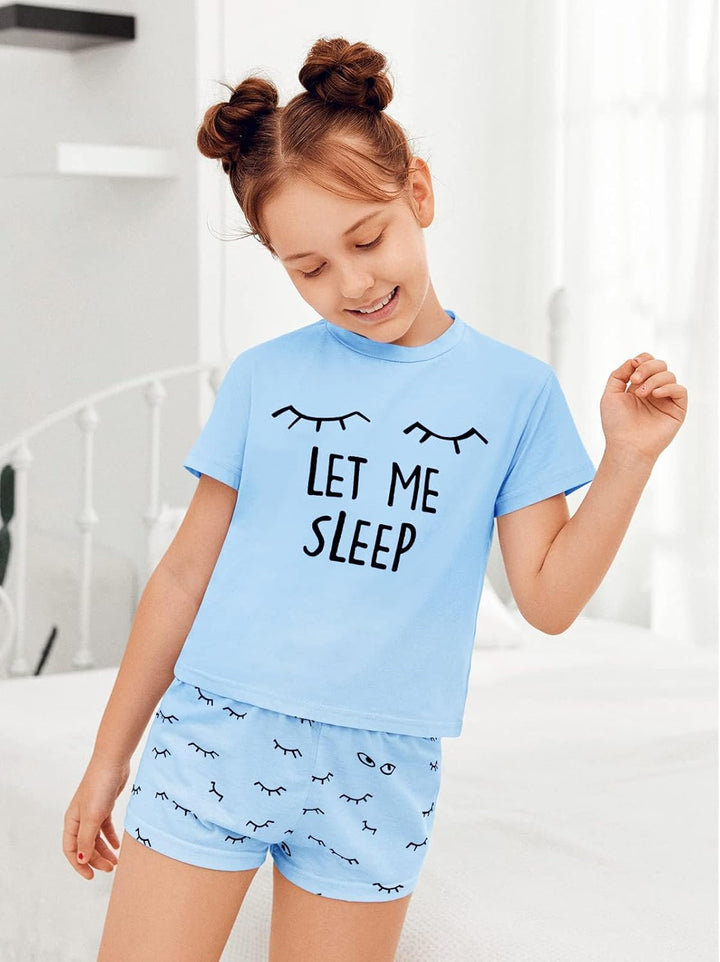 Haloumoning Mädchen Schlafanzüge Sommer Niedliche Shorts Set Bequem Kurzarm Cartoon bedrucktes Pyjam