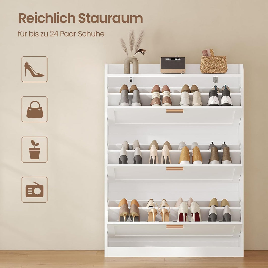 Schuhschrank mit 3 Klappen, Schuhkipper Schmal, Trennwand Verstellbar, für 16-24 Paar Schuhe, Flur,