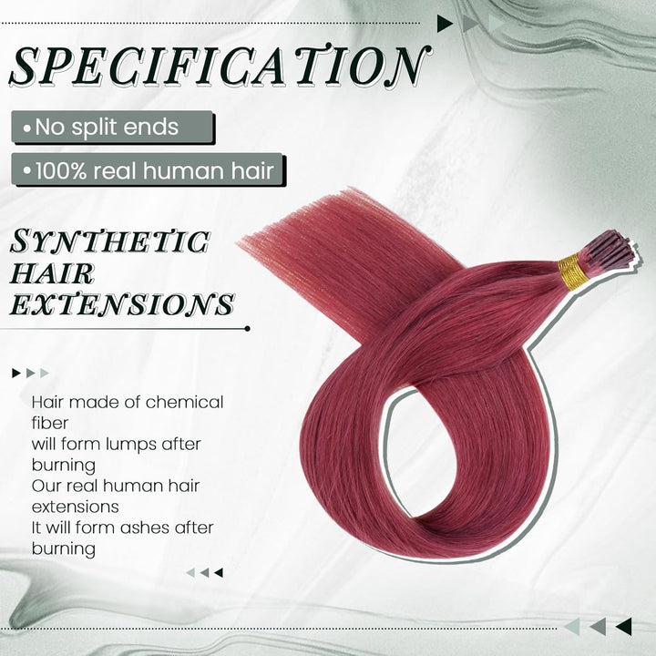 RUNATURE Bonding Extensions Echthaar Burgundy I Tip Echthaar Extensions Burgundy Bonding Keratin Haa