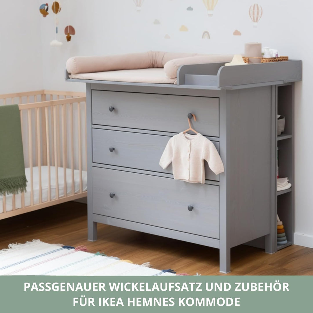 Wickelaufsatz Set für graue IKEA HEMNES 108 cm – mit Wickelaufsatz aus hochwertigem MDF sowie Wickel