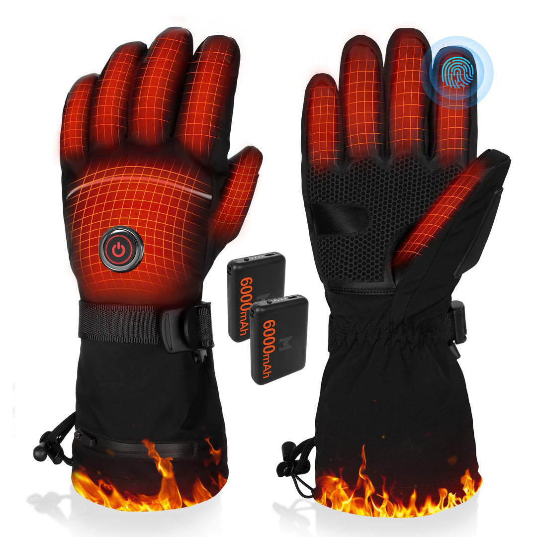 Beheizbare Handschuhe, 6000mAh Akku USB Beheizte Handschuhe für Damen Herren, 3 Heizstufen wasserdic