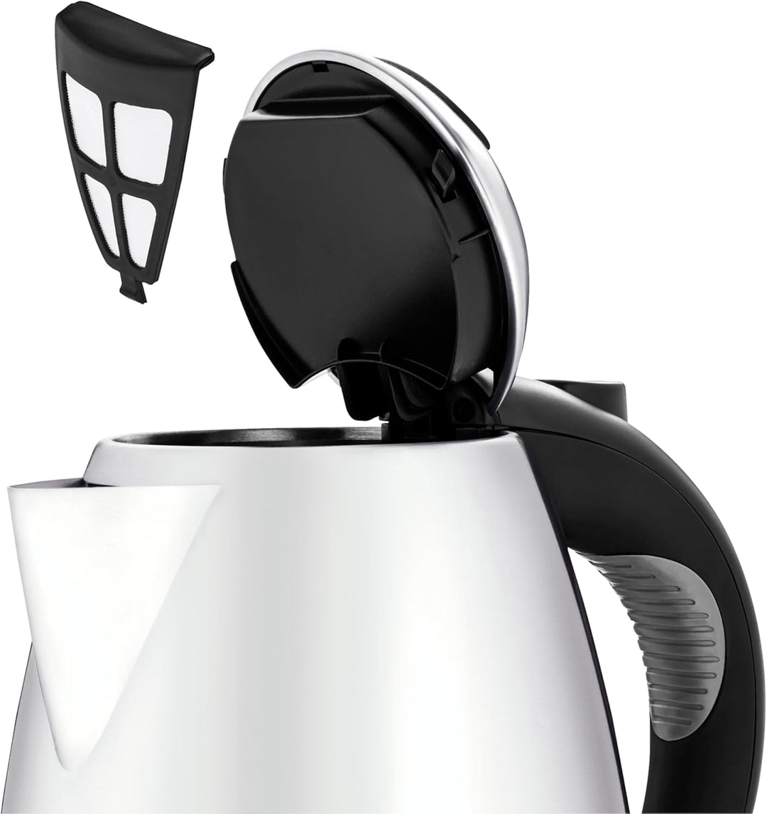 WMF Stelio Wasserkocher Edelstahl 1,7l, elektrischer Wasserkocher mit Kalkfilter, 2400 W, Wasserstan