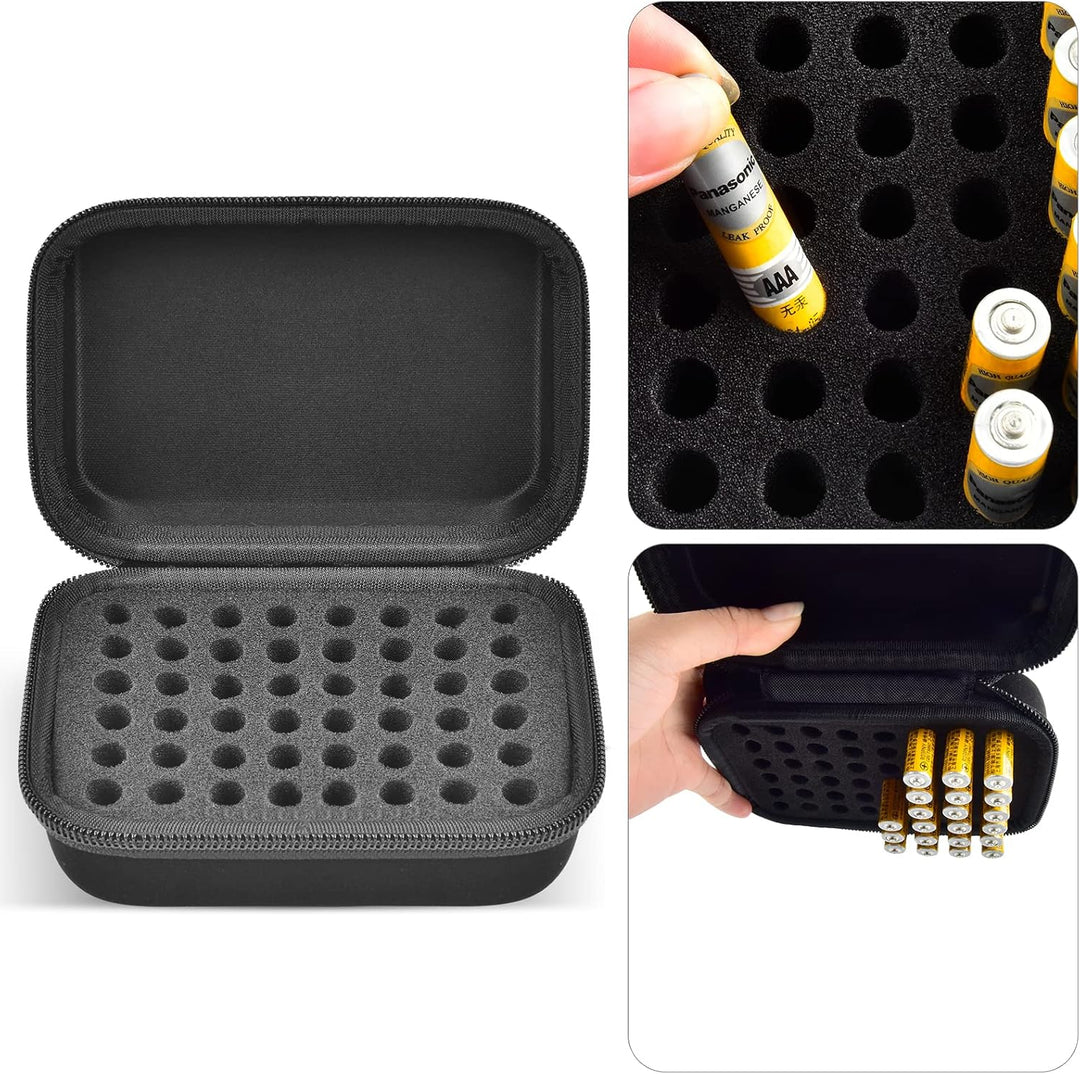 COMECASE Batterie Aufbewahrungsbox Batteriebox - Hält 48 Batterien AAA mit Handschlaufe - Schwarz S_
