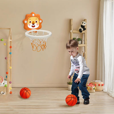 MAYAPHILOS Mini Basketballkorb fürs Zimmer, Tragbarer Löwe Basketball Reifen mit aufblasbaren Bällen