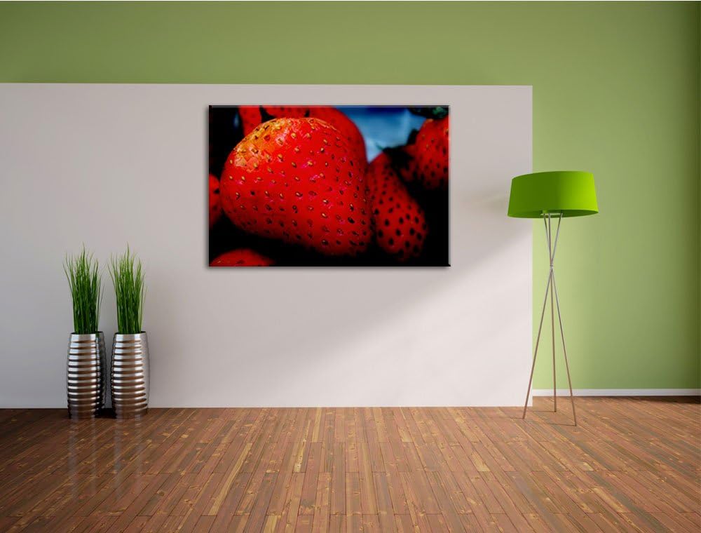 Pixxprint reife Erdbeeren auf Leinwand, XXL riesige Bilder fertig gerahmt mit Keilrahmen, Kunstdruck