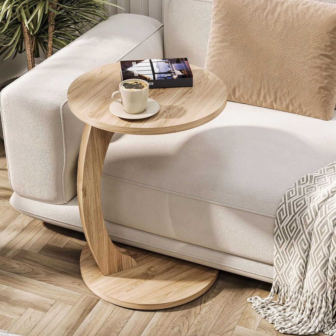 Tubibu MDF - C Form Kleiner Beistelltisch, Runder Tisch als Ablagefläche für Couch und Sofa mit Roll