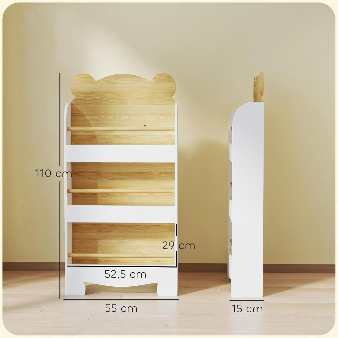 AIYAPLAY Bücherregal Kinder, Kinderregal mit 3 Regal, Spielzeugregal aus Holz, Kinderzimmerregal für
