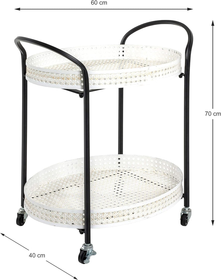 HAKU Möbel Servierwagen, Metall, schwarz-creme, B 60 x T 40 x H 70 cm 60 x 40 x 70 cm, 60 x 40 x 70