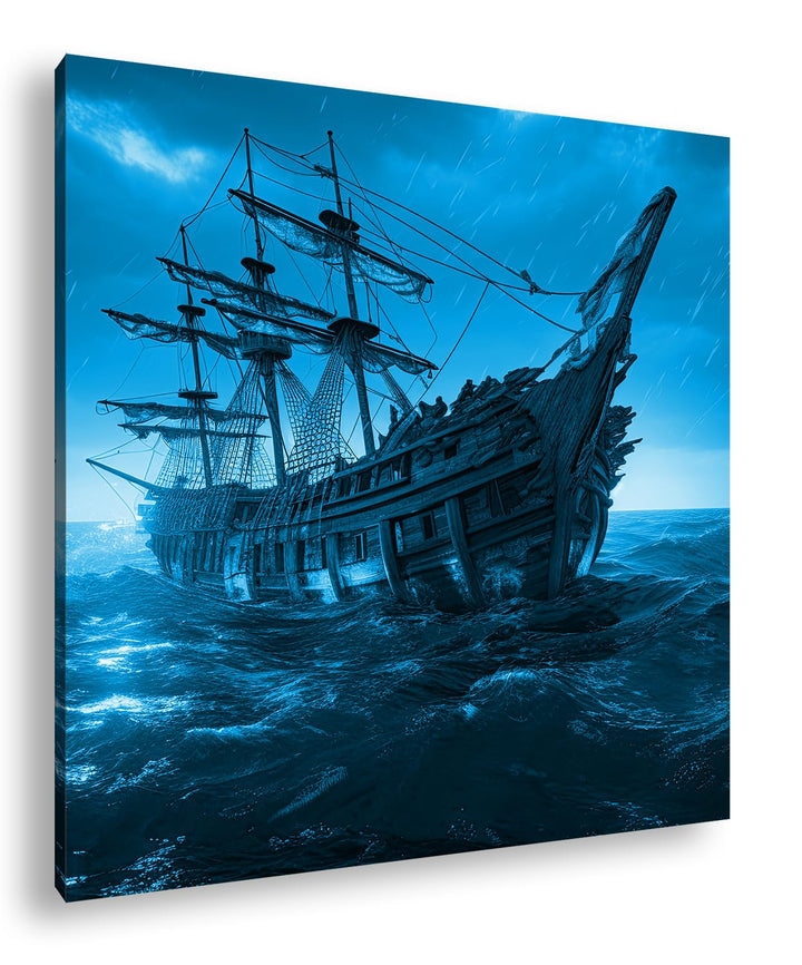 deyoli riesiges Segelschiff bei Nacht Format: 70x70 Effekt: Monocrome Blau als Leinwandbild, Motiv f