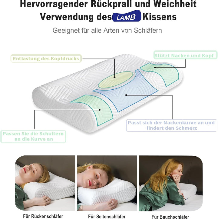 LAMB Nackenkissen Kopfkissen, Höheneinstellbares Memory Foam Nackenstützkissen Seitenschläferkissen,