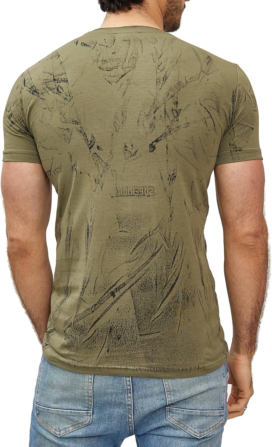 Subliminal Mode Herren-T-Shirt, gewaschen, Vintage, Rundhalsausschnitt, 3D-Druck, kurzärmlig, Grösse