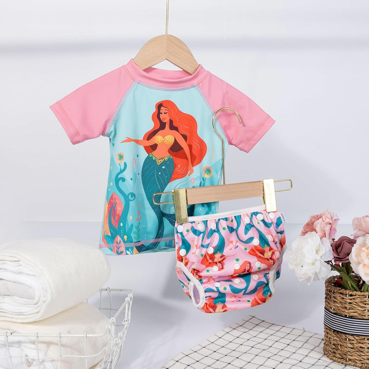 ALVABABY Schwimmwindel Baby-Mädchen-Badeanzug Badeanzug mit kurzen Ärmeln für Baby wiederverwendbare