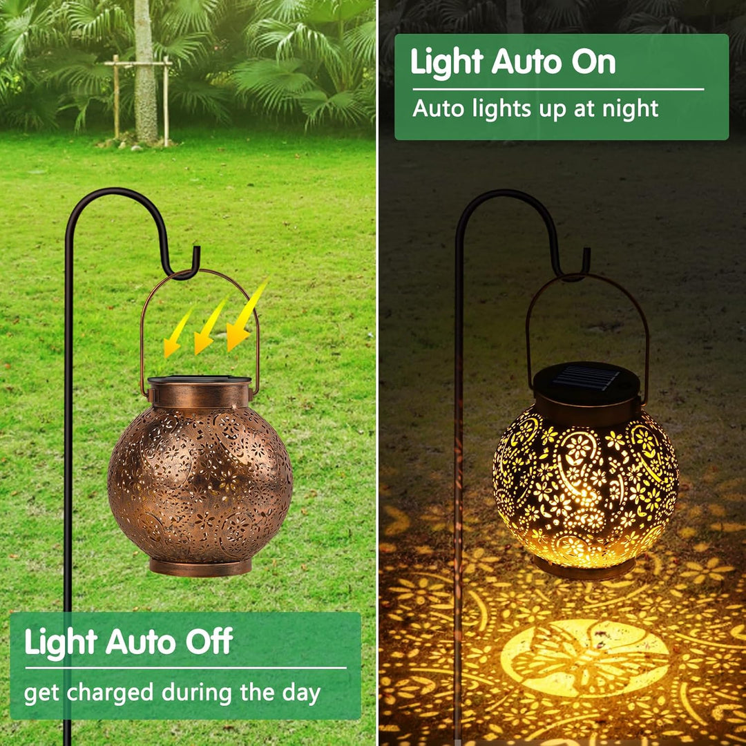OUILA Solarlaterne für Aussen, IP65 Wasserdicht Hängende LED Gartenlaterne, Vintage Outdoor Solarlam
