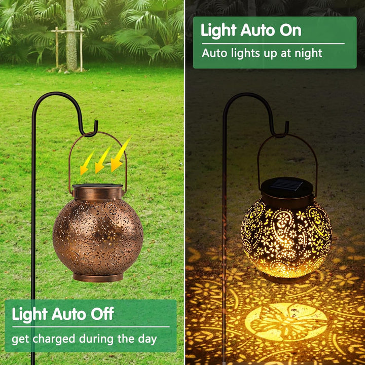 OUILA Solarlaterne für Aussen, IP65 Wasserdicht Hängende LED Gartenlaterne, Vintage Outdoor Solarlam