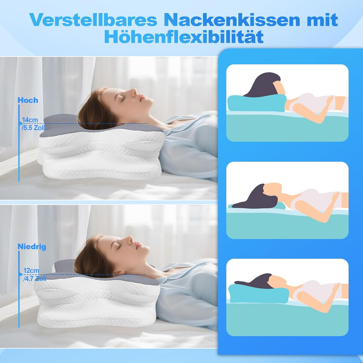 Nackenkissen - Orthopädisches Kopfkissen aus Memory Foam - Ergonomisches Kopfkissen gegen Nackenschm