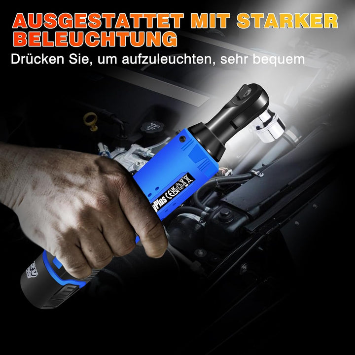 12V Akku Ratschenschlüsse 3/8 Zoll, 40Nm Elektrischer Ratschenschlüssel 2 x 1500mAh Akku, 7 Steckdos