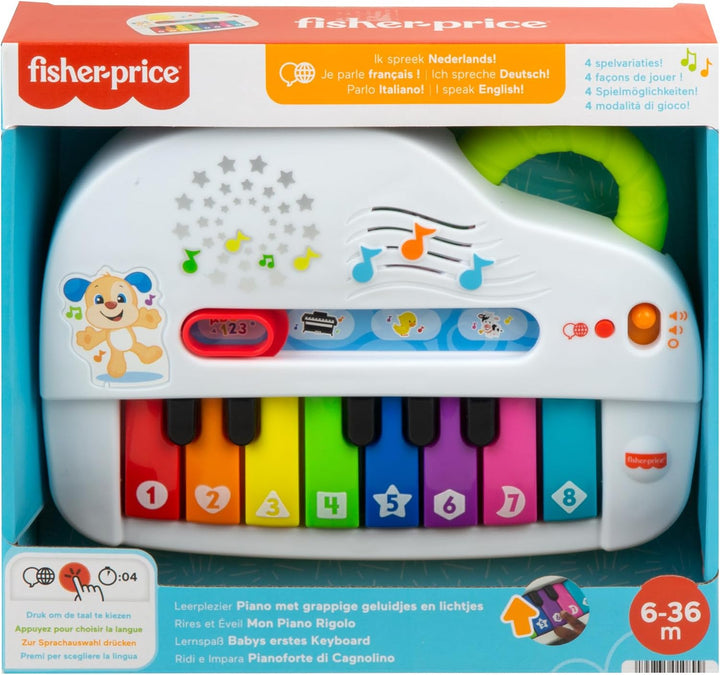 Fisher-Price Babys erstes Keyboard mehrsprachige Version, tragbares Spielzeugklavier mit Lichtern, M