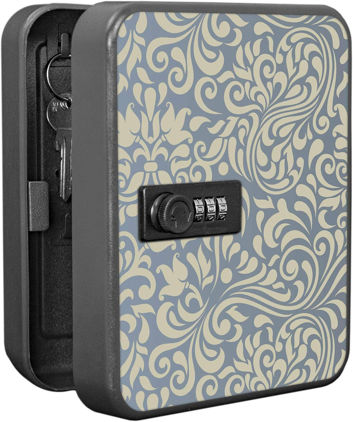 banjado® Burg-Wächter® abschliessbarer Schlüsselkasten mit Motiv Blaues Ornament für 20 Schlüssel -