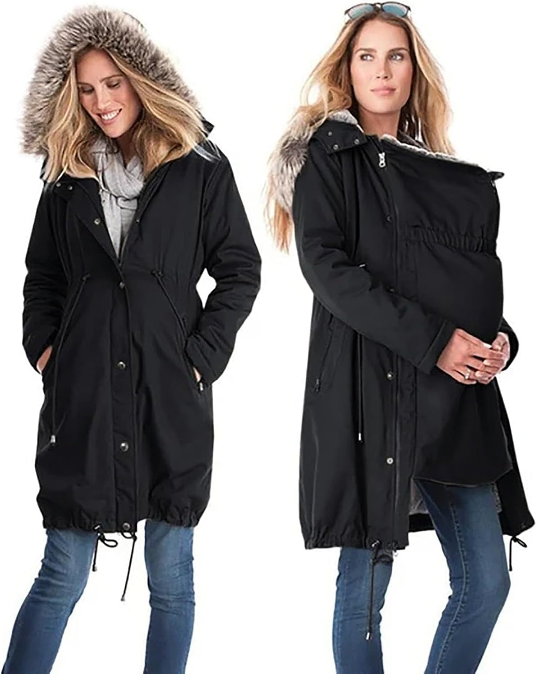 Umstandsjacke Damen Winter Funktionsparka Warm 3 In 1 Tragejacke Mit Babyeinsatz Baumwolljacke Pelzk