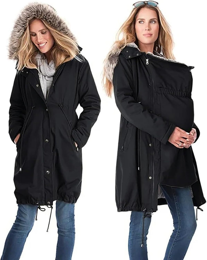 Umstandsjacke Damen Winter Funktionsparka Warm 3 In 1 Tragejacke Mit Babyeinsatz Baumwolljacke Pelzk